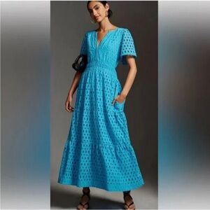 Anthropologie Blue Eyelet Maxi Dress
